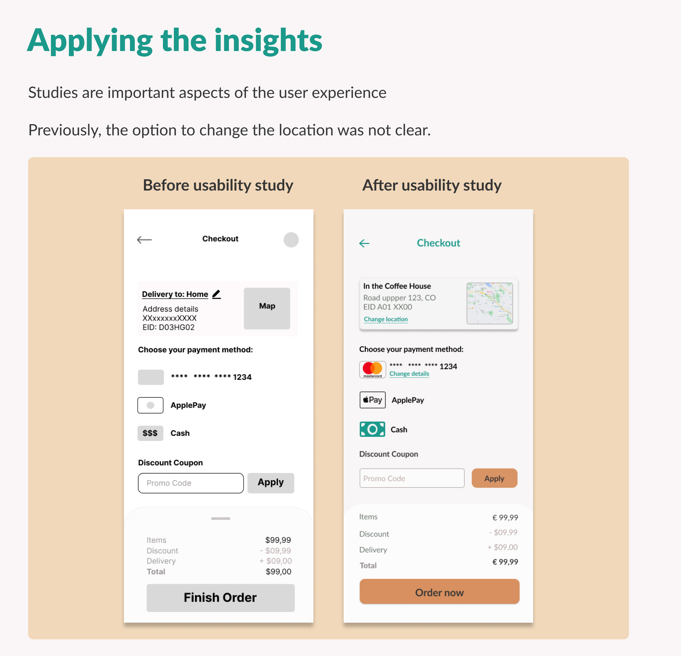 Coffee House Mobile App - UX/UI Design Case Study - Before and after - Applying the insights